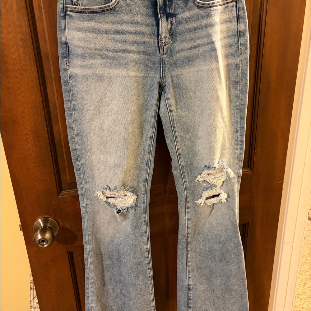Buckle Light Blue Distressed Flare Jeans